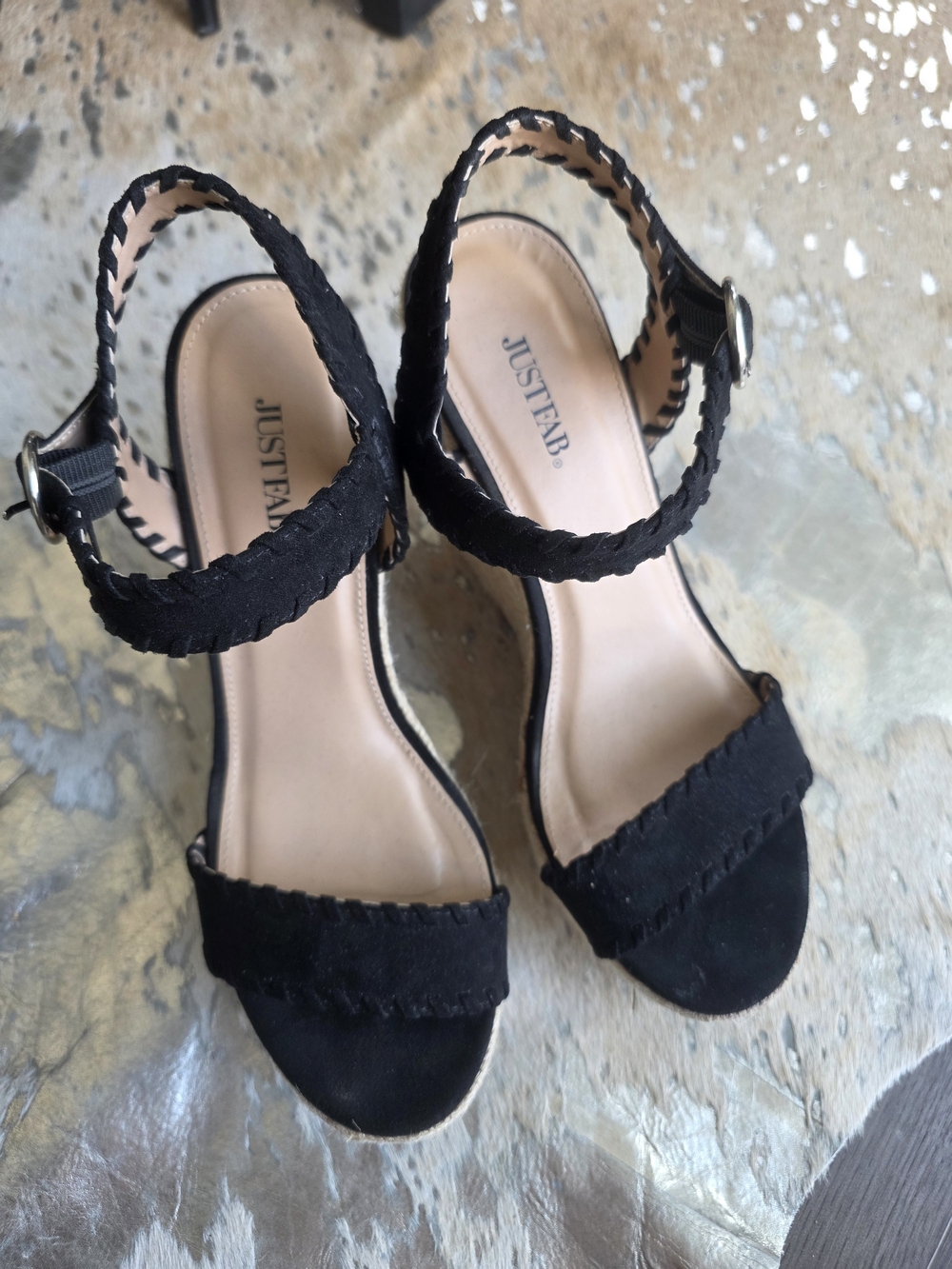 JustFab Black Espadrille Braided Ankle Strap Sandals